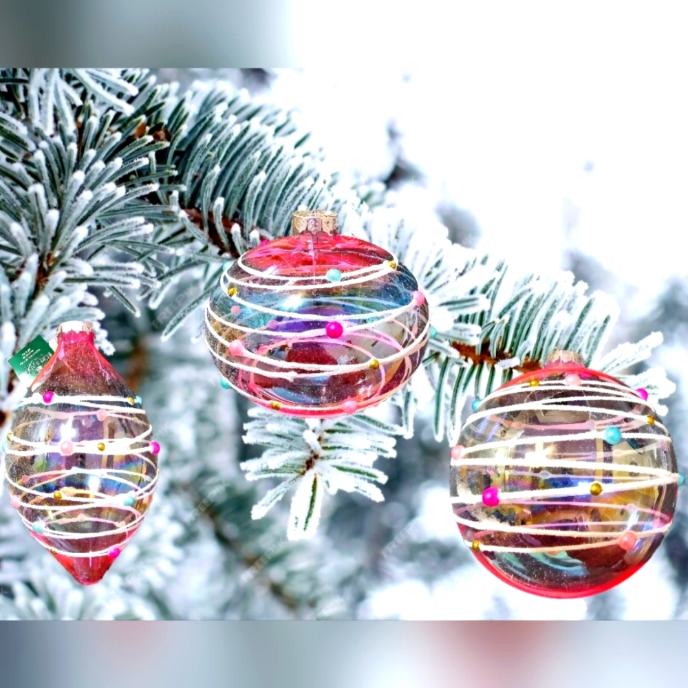 Kurt Adler Glass Bubblegum Ornaments/Set Of 3 Assorted Ornaments.   #20